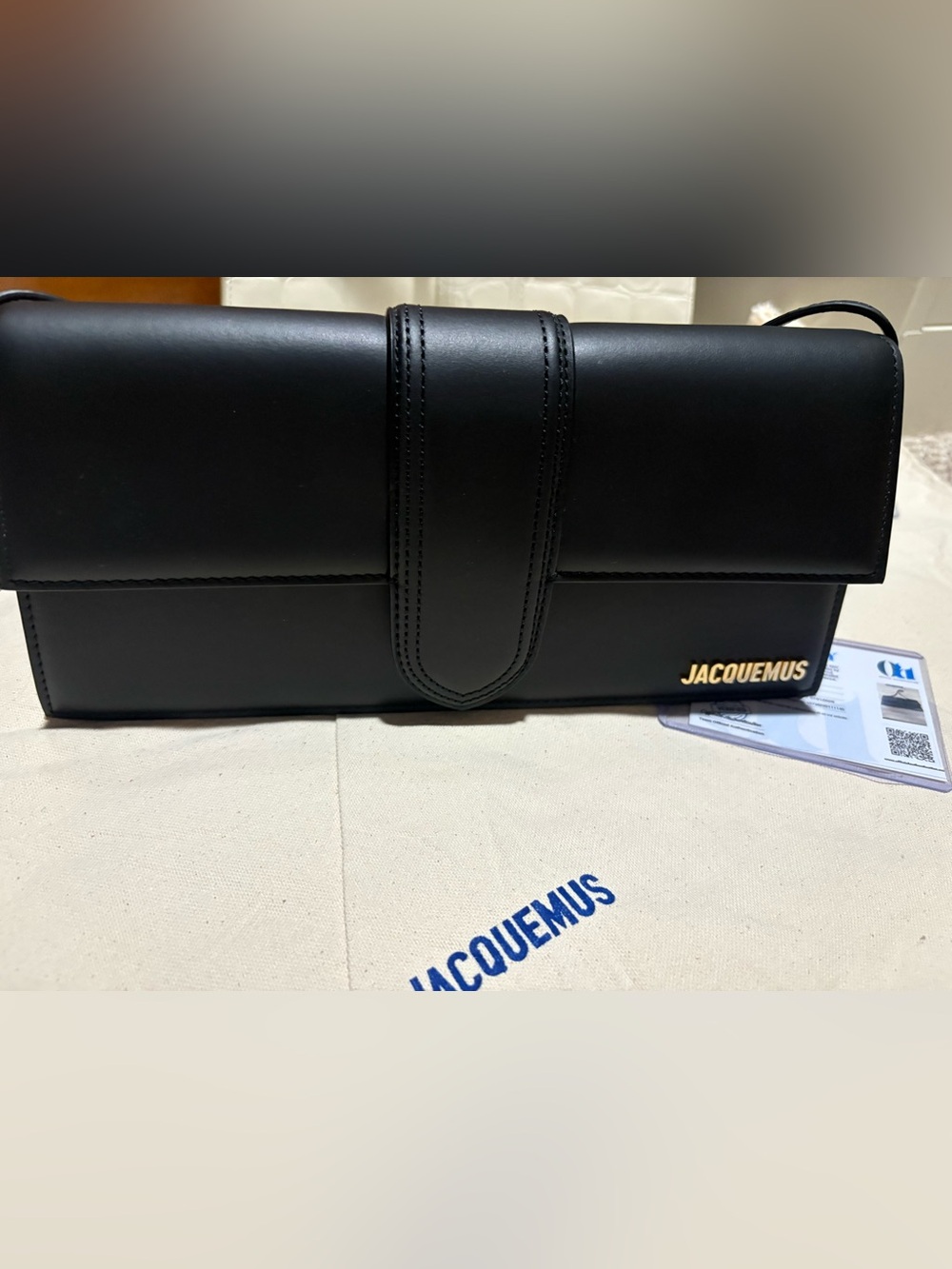 Like New Jacquemus Long Le Bambino Leather Shoulder Bag - Black - With CoA